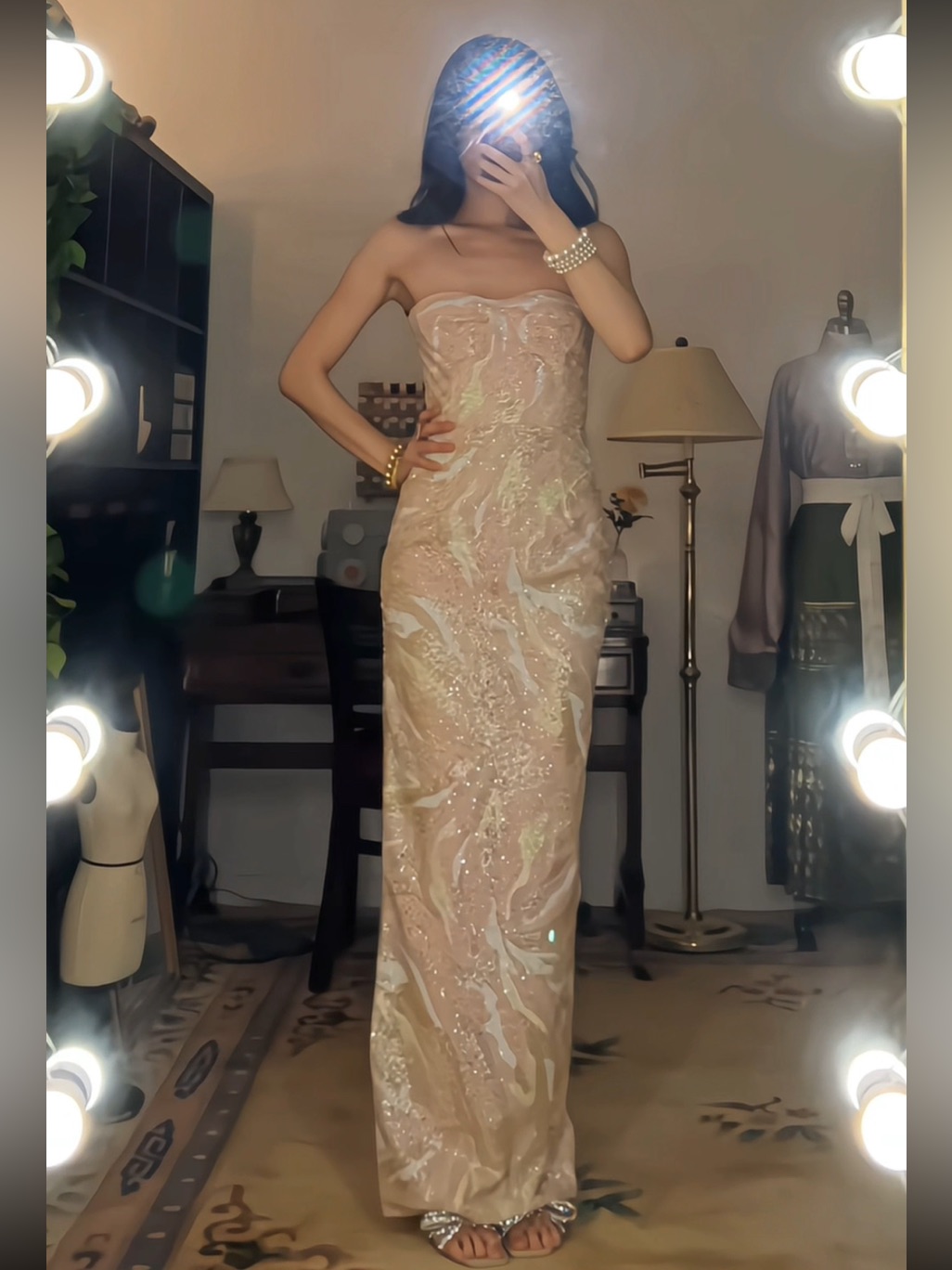 Bronx & Banco Dahlia Strapless Maxi Dress In Blush Multi Xs Nwot